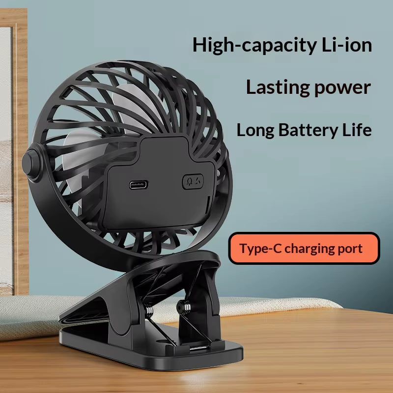 Portable Rechargeable Clip Fan 720° Rotatable Hanging Fan with Night Light Air Cooler for Outdoor Camping Ventilador