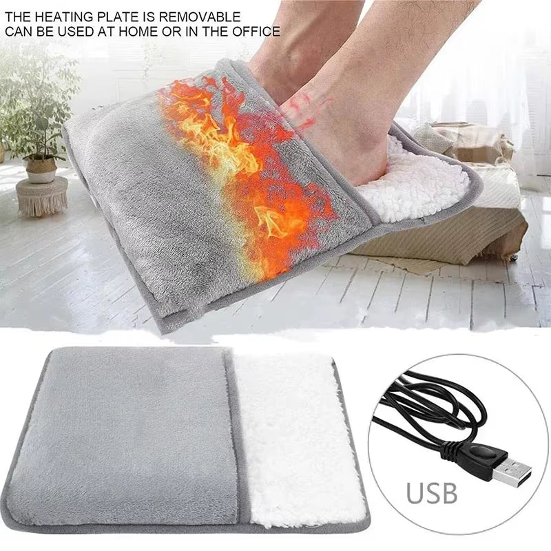 USB Electric Foot Heating Pad Washable Soft Plush Foot Warmer Mat for Winter Home Bed under Desk Use