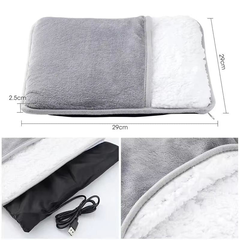 USB Electric Foot Heating Pad Washable Soft Plush Foot Warmer Mat for Winter Home Bed under Desk Use