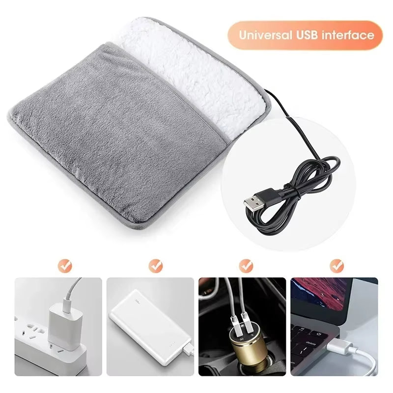 USB Electric Foot Heating Pad Washable Soft Plush Foot Warmer Mat for Winter Home Bed under Desk Use