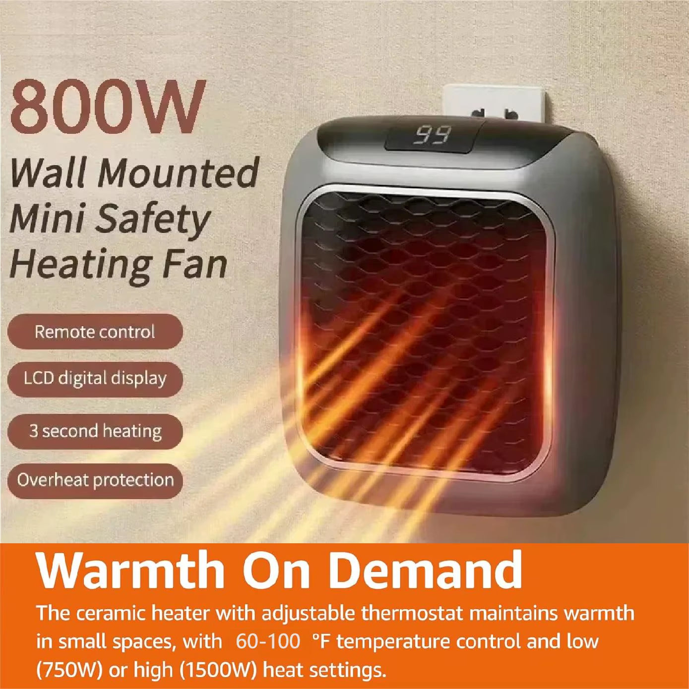 Faster Mini Heater for Home Small Bathroom Heating Fans Wall Mounted PTC Ceramic Electric Heater with Remote Control Household