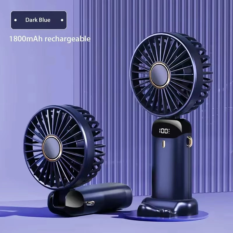 Portable Handheld Mini Fan Foldable Neck Hanging Fans 5 Speed USB Rechargeable Fan with Phone Stand and Display Screen 1800Mah