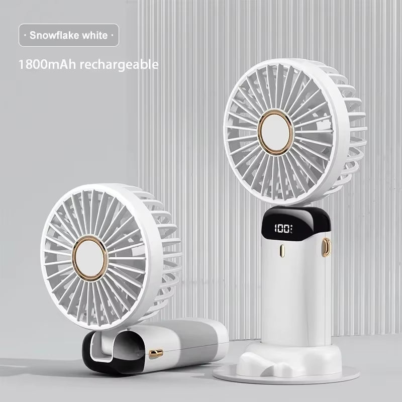 Portable Handheld Mini Fan Foldable Neck Hanging Fans 5 Speed USB Rechargeable Fan with Phone Stand and Display Screen 1800Mah