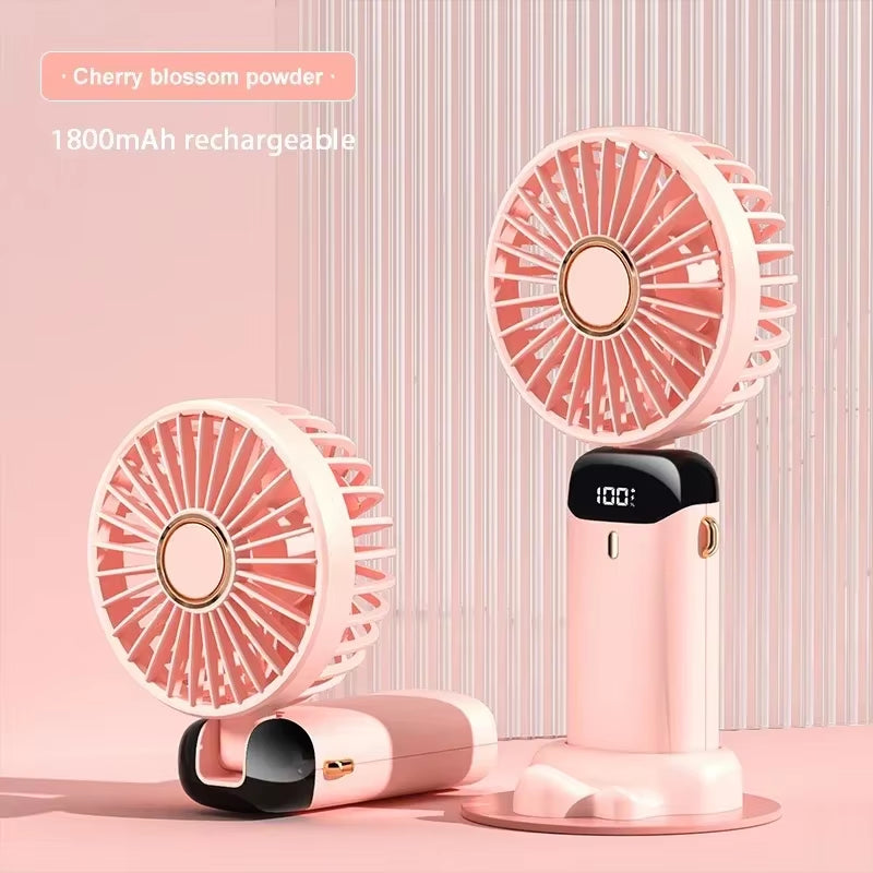 Portable Handheld Mini Fan Foldable Neck Hanging Fans 5 Speed USB Rechargeable Fan with Phone Stand and Display Screen 1800Mah
