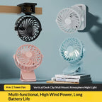 Portable Rechargeable Clip Fan 720° Rotatable Hanging Fan with Night Light Air Cooler for Outdoor Camping Ventilador