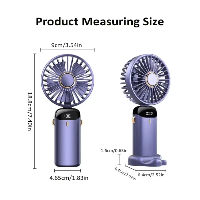 Portable Handheld Mini Fan Foldable Neck Hanging Fans 5 Speed USB Rechargeable Fan with Phone Stand and Display Screen 1800Mah